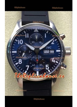 Reloj IWC PILOT'S Cronógrafo con esfera azul y correa de caucho, réplica perfecta