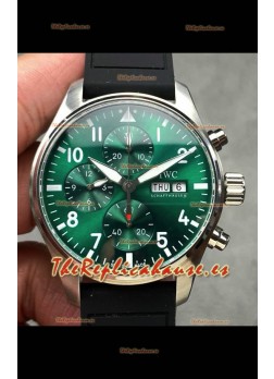 Reloj IWC PILOT'S Cronógrafo con esfera verde y correa de caucho, réplica perfecta