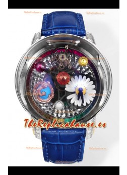 Reloj réplica suizo Jacob & CO Astronomia G-Dragon con caja de acero, correa azul y tourbillon