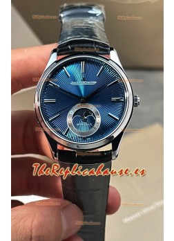Reloj Jaeger LeCoultre Master Ultra Thin con esfera de esmalte azul y fase lunar, superclon