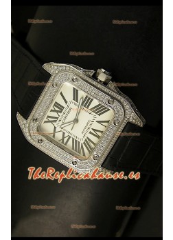 Cartier Santos 100, Réplica en escala 1:1, Reloj de Hombre en Acero con Diamantes, tamaño 42MM
