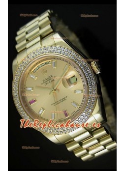 Rolex Day Date II, Reloj Réplica Suiza 41MM - Dial de Oro - réplica en escala 1:1