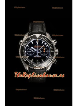 Reloj Omega Speedmaster Planet Ocean con esfera negra y correa de cuero, superclon