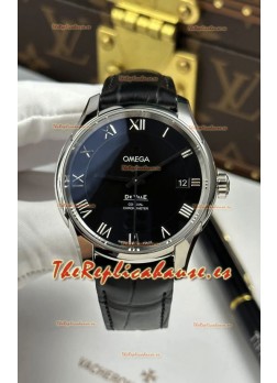 Reloj Omega De Ville Co-Axial de 41 mm con esfera negra y correa de cuero, réplica perfecta