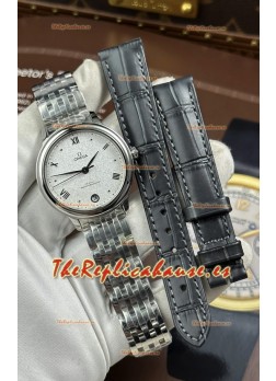 Reloj Omega De Ville automático de 34 mm con esfera blanca y caja de acero, réplica de alta calidad
