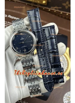 Reloj Omega De Ville automático de 34 mm con esfera azul y caja de acero, réplica exacta