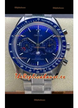 Reloj Omega Speedmaster Moonphase con esfera azul y correa de acero, superclon