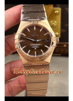 Reloj Omega Constellation Superclon de 38 mm con esfera marrón y oro rosa