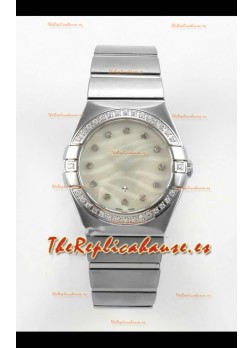 Reloj Omega Constellation de 28 mm con esfera texturizada perlada y movimiento de cuarzo, superclon