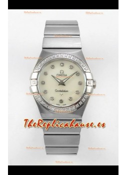 Reloj Omega Constellation de 28 mm con esfera perlada y movimiento de cuarzo, superclon