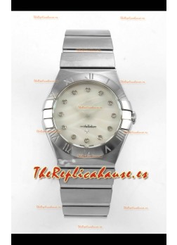 Reloj Omega Constellation de 28 mm con esfera texturizada perlada y movimiento de cuarzo, superclon