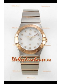 Reloj Omega Constellation Superclon de 28 mm, bicolor oro rosa, esfera perlada, cuarzo