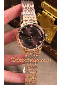Reloj Omega De-Ville Rose Gold con esfera marrón y números romanos, 41 mm, superclon
