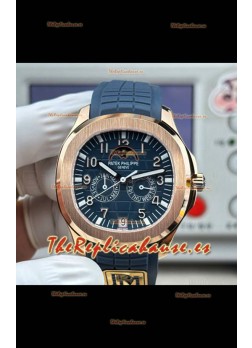 Reloj réplica suizo Patek Philippe Aquanaut 5261 de oro rosa con esfera azul