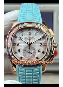 Reloj Patek Philippe Aquanaut 7968 de oro rosa con correa azul Tiffany, réplica exacta