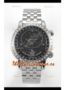 Reloj Patek Philippe Grand Complications 6102 con esfera negra y correa de acero, réplica de alta calidad