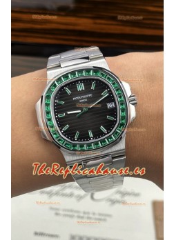 Reloj Patek Philippe Nautilus 5723 con esfera negra y rubíes rojos, superclon