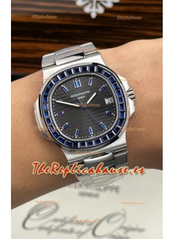 Reloj Patek Philippe Nautilus 5723 con esfera negra y rubíes morados, superclon