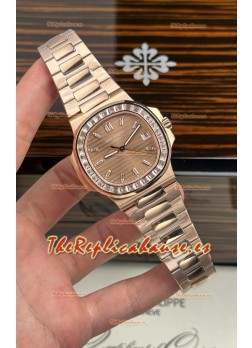 Reloj Patek Philippe Nautilus 5723 de oro rosa con zafiros blancos, superclon