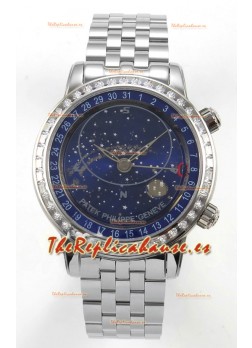 Reloj Patek Philippe Grand Complications 6102 con esfera azul y correa de acero, réplica de alta calidad