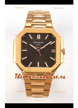 Reloj réplica suizo Patek Philippe Cubitus 7128 con caja de oro rosa y esfera marrón
