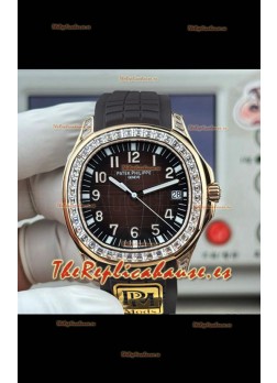 Reloj Patek Philippe Aquanaut 5167 con esfera marrón, diamantes y bisel, réplica exacta