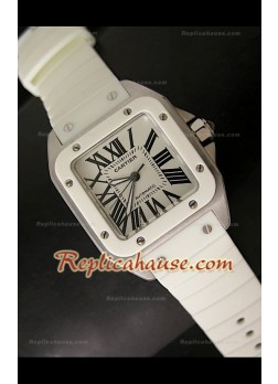 Cartier Santos 100 Reloj Automático Suizo para Señoras en Blanco - 33MM
