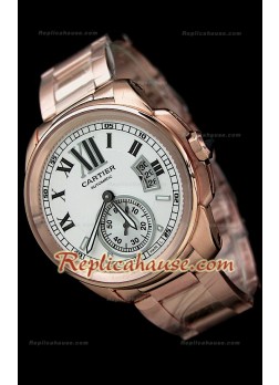 Calibre De Cartier Reloj Automático Japonés de Oro Rosa y con Esfera Blanca