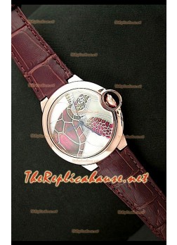 Ballon De Cartier Reloj de Oro Rosa con Esfera de Tortuga y Correa Marrón 