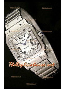 Cartier Santos Reproducción Reloj Suizo para Señoras   29MM con Diamantes en Bisel