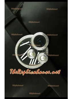 Perles de Cartier Reloj Suizo para Señoras en Acero Inoxidable y Esfera de color Negro