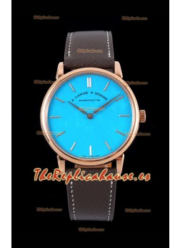 A.Lange & Sohne Saxonia Thin Reloj Réplica Suizo Caja en Oro Rosado Dial Azul Tiffany