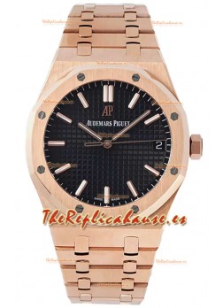 Audemars Piguet Royal Oak 37MM Dial Negro Reloj Oro Rosado en Movimiento 3120 - Réplica Espejo 1:1