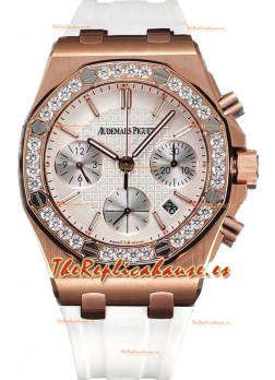 Audemars Piguet Royal Oak Offshore Oro Rosado Dial Blanco Chronograph 37MM - Reloj Réplica Suiza 