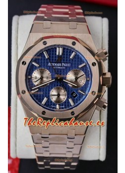 Audemars Piguet Royal Oak Chronograph Oro Rosado Dial Azul Correa Acero Reloj Réplica Suiza