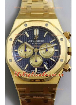 Audemars Piguet Royal Oak Chronograph Oro Amarillo Dial Azul Correa Acero Reloj Réplica Suiza