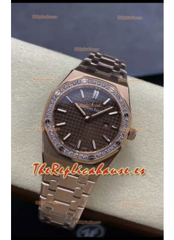 Audemars Piguet Royal Oak 33MM Acero 904L Oro Rosado Dial Marrón Reloj Réplica Espejo 1:1