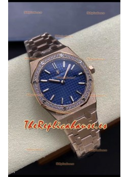 Audemars Piguet Royal Oak 33MM Acero 904L Oro Rosado Dial Azul Reloj Réplica Espejo 1:1