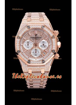 Audemars Piguet Royal Oak Reloj Suizo de Cuarzo de 41MM Cronógrafo Con Caja de Oro Rosado con Diamantes Incrustados