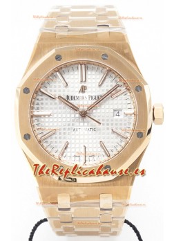 Audemars Piguet Royal Oak 15400 41MM Oro Rosado Dial Blanco Super Clone Reloj Réplica 
