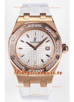 Audemars Piguet Royal Oak 33MM Oro Rosado Cuarzo Suizo Dial Blanco Reloj Réplica