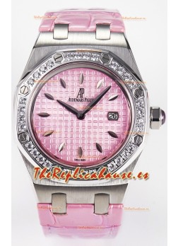 Audemars Piguet Royal Oak 33MM Acero 904L Cuarzo Suizo Dial Rosado Reloj Réplica 