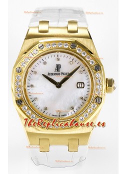 Audemars Piguet Royal Oak 33MM Oro Rosado Cuarzo Suizo Dial Perla Reloj Réplica