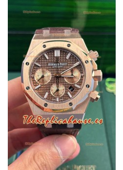 Audemars Piguet Royal Oak Chronograph Oro Rosado Dial Marrón Correa Piel Reloj Réplica Suizo