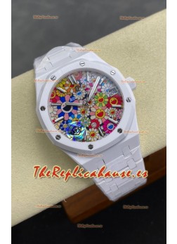 Reloj Audemars Piguet Super Clone Royal Oak de Cerámica Blanca con Dial en forma de Girasol