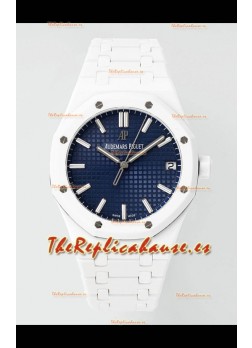Reloj Audemars Piguet Royal Oak 15500 de cerámica blanca, Dial Azul, Superclon.