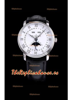 Blancpain "Villeret Quantième Complet" Reloj Suizo de Acero 904L con Dial Blanco