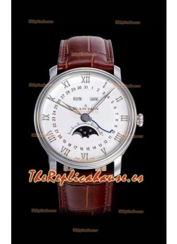 Blancpain "Villeret Quantième Complet" Reloj de Acero Suizo 904L con Dial en color Blanco