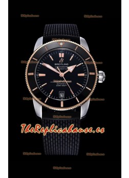 Breitling SuperOcean Heritage II 44MM Reloj Réplica a Espejo 1:1 Dial Negro 904L de dos Tonos, Correa de Goma