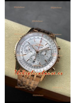 Breitling Navitimer B01 Chronograph 43 Dial Blanco - Caja Chapada en Oro Rosado Réplica Suiza Espejo 1:1